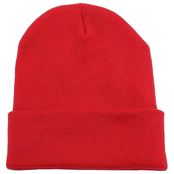 Accessories - Beanie Men Women - Unisex Cuffed Plain Skull Knit Hat Cap Red